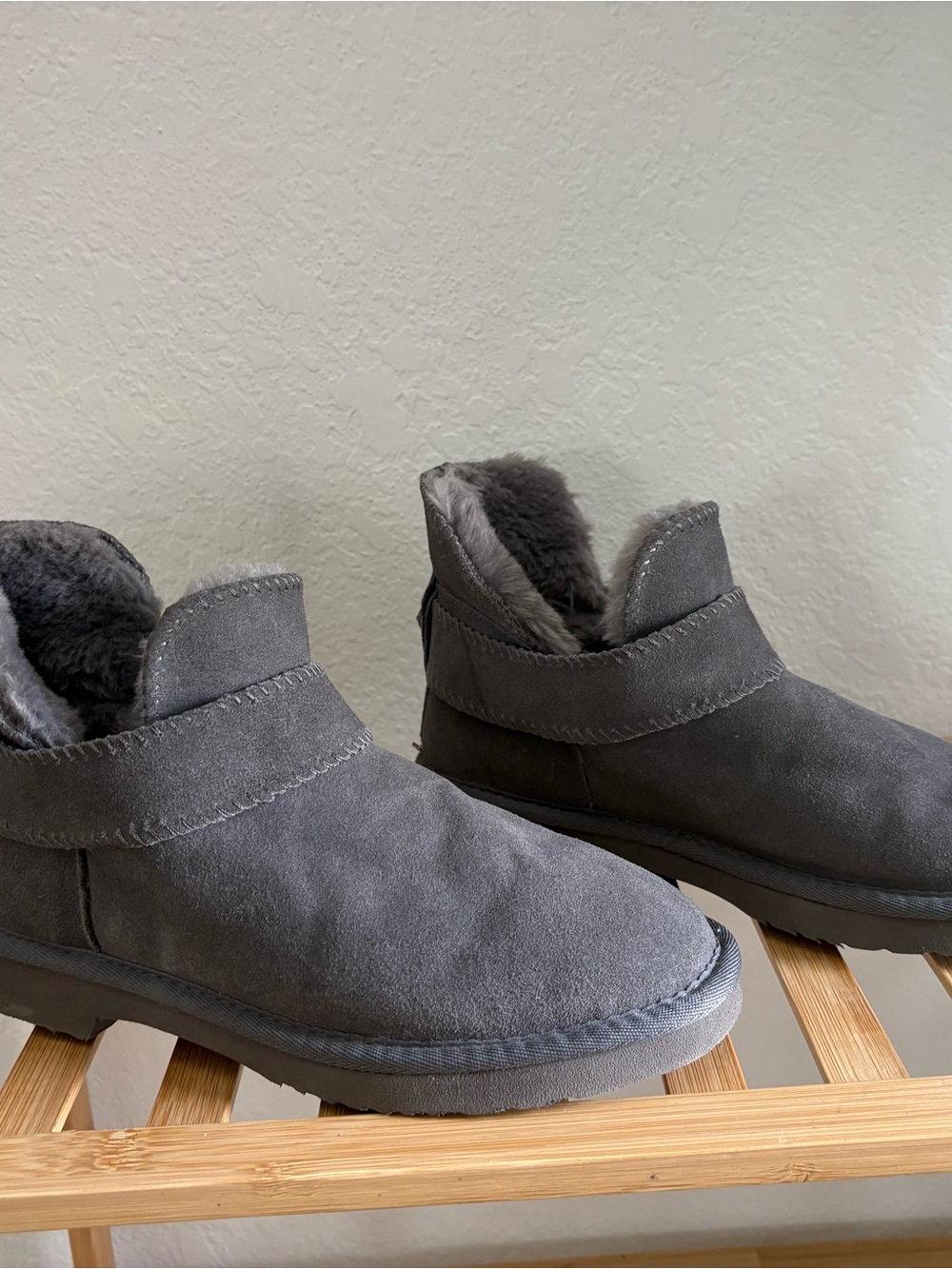 UGG McKay Gray Suede Ankle Sheepskin Fur Boots